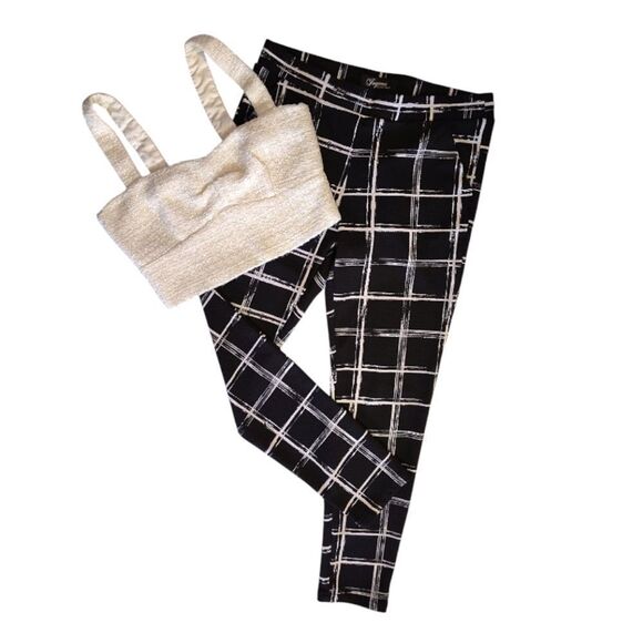 Y2K Joyous LA Black White Plaid Pull On High Waist Ankle Grunge Pants Large - Picture 2 of 12